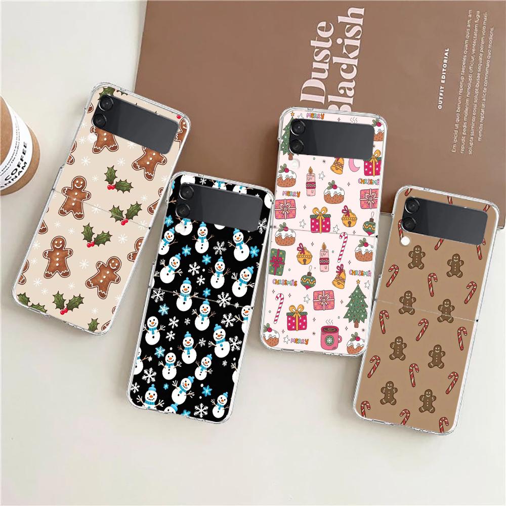 Phone Case For Samsung Galaxy Z Flip 3 4 5 Hard Folding Clear PC Bumper For Samsung Z Flip 6 Back Cover Cartoon Christmas