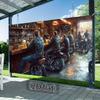 Biker Pub Szene Wandteppich Retro Motorradfahrer Wanddekoration für Man Cave