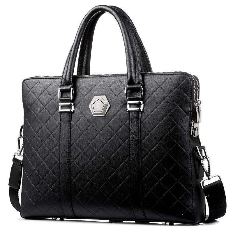 

TS JYL laptop bag,Business Embossed Briefcase Wearproof Leather Grid Laptop Handbag OneSize чёрный