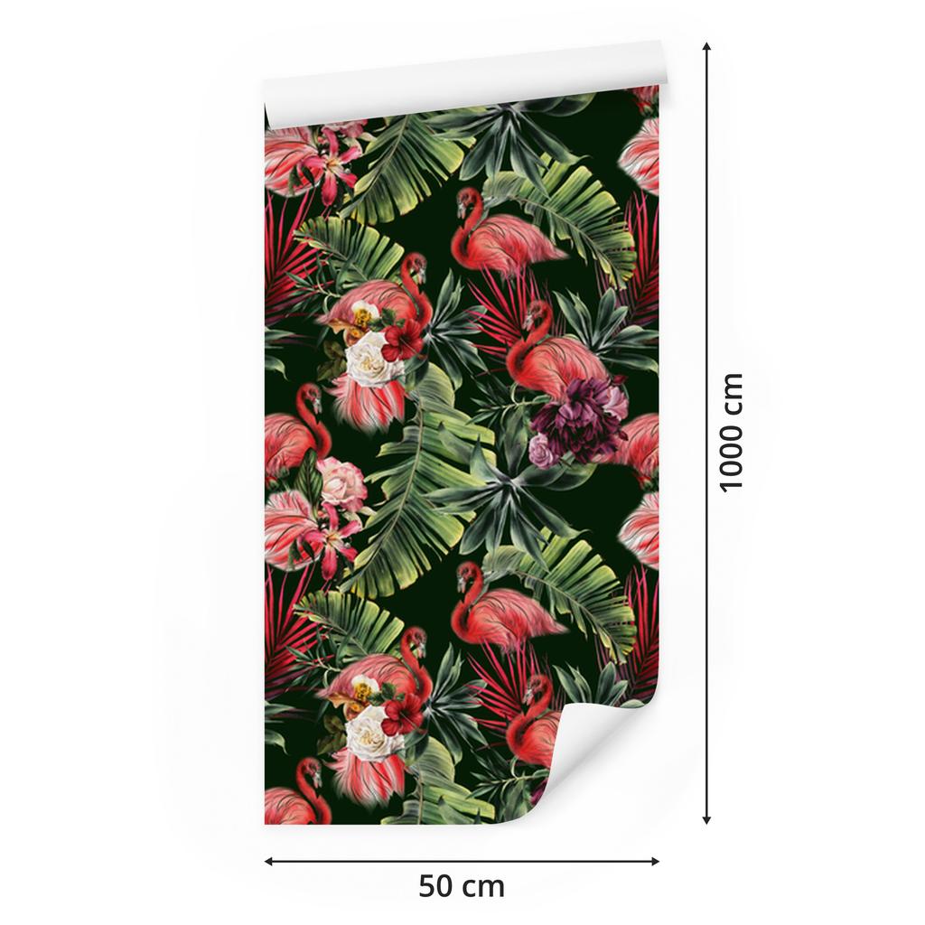 Flamingos wallpaper roses flowers and green for living room and bedroom 50x1000