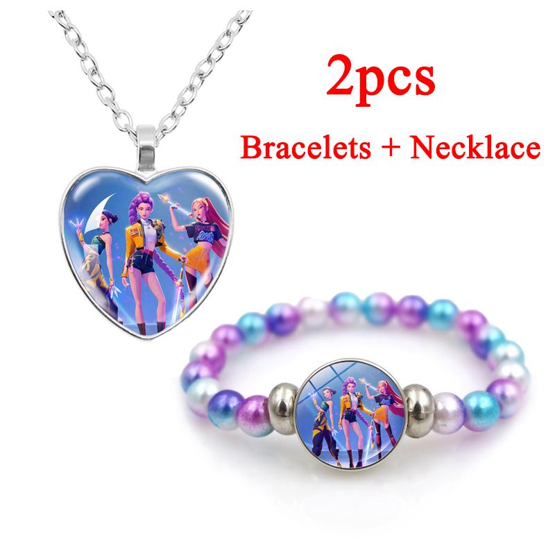 Kpop Demon Hunters Bracelets + Necklace Jewelry Set 2pcs Female Fashion Necklace Chain Pendants Accessories Girl Party Gift Toy