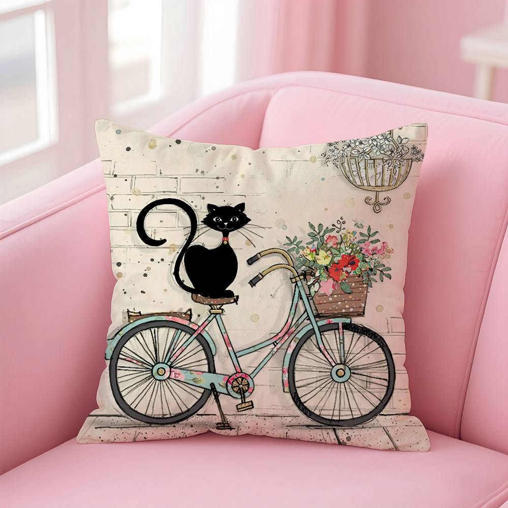 Cartoon Little Black Cat Cute Pillow Case Pattern Printed Pillowcase For Living Room Sofa Cushion Cover & Bedroom Decor