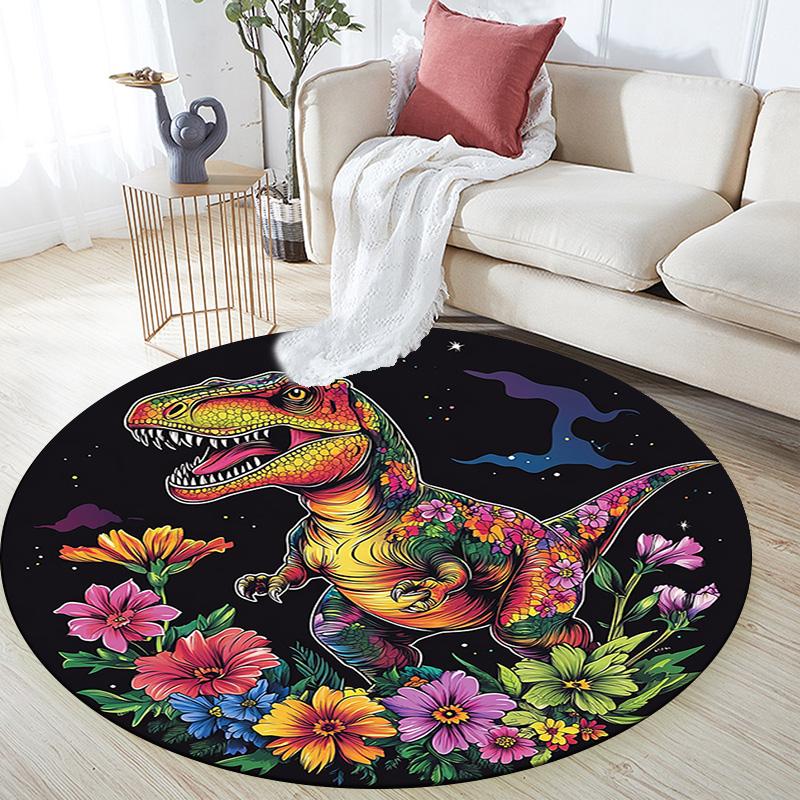 Colorful Dinosaur Round Area Rug,Carpet Rug for Living Room Bedroom Sofa Playroom Decor,Non-slip Floor Mat