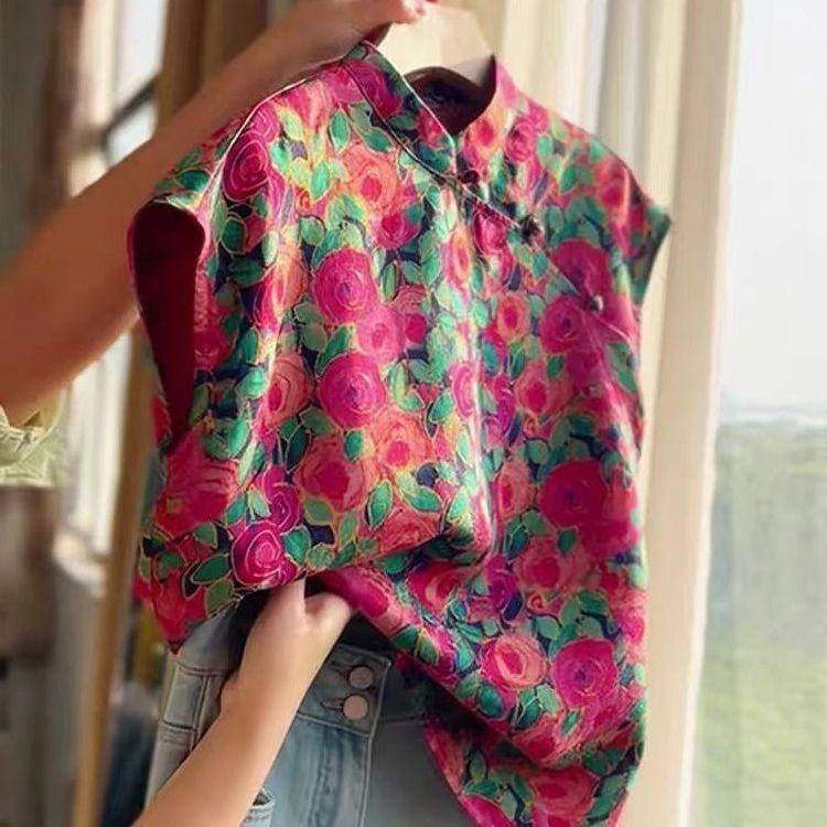 

Жареный Уличный Уникальный Красивый Дизайн Рубашки Чувство Ретро Принт Безрукавка Женский Летний 2025 Новый M [Recommended below 50kg]