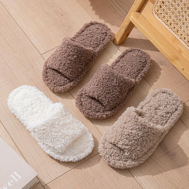 Ladies' Curly Open Plush Cotton Slippers, Men's and Women's Home European and American Indoor Plush Slippers