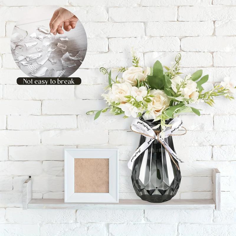 Black Transparent Plastic Vase Classic Rectangular Tall Short Vase Set for Wedding,Banquet,Dinner Party Centerpieces,Table Decor