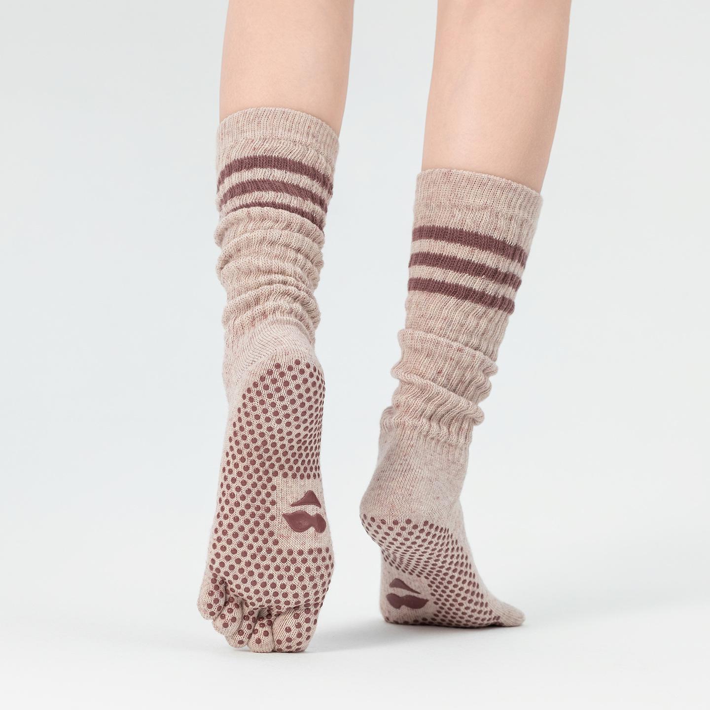 Toesox Long Over-the-Knee Non-Slip Scrunch Pilates Yoga Socks for Women One Size (35-39)