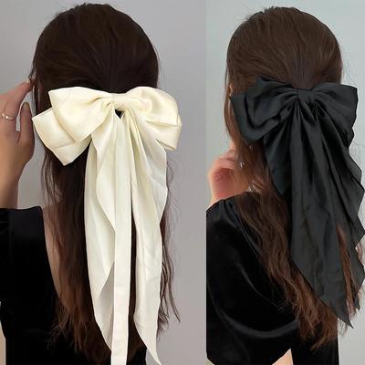 Elegante Haarspange mit Schleifenband für Damen, modisch, solide Satin-Federklammer, einfaches Haarnadel-Stirnband mit Clips, Haarschmuck für Mädchen