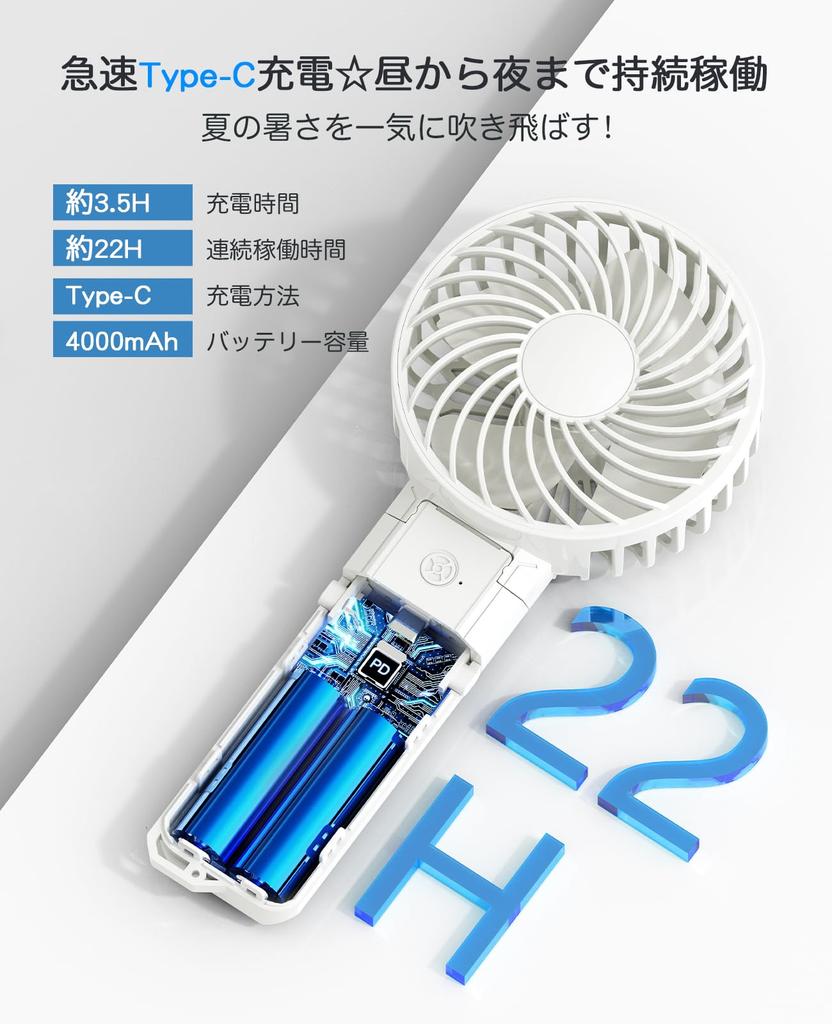 Portable Handheld Fan Latest with Mobile Powerful 22 Hours of Continuous 6 Adjustable 20dB Quiet LED Compact and Foldable Desktop Heatstroke