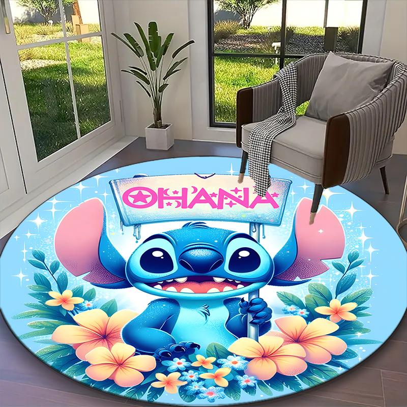 1pc Stitch Moonlight Crescent Floral Rug, Digital Printed Home Chair Sofa Mat, Durable Office Round Carpet, Beautiful Festival Decorations