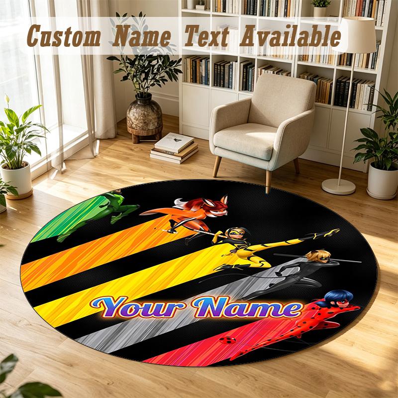 Round Rug Custom NameMiraculous Ladybug Pattern Non Slip Carpet Home Floor Decor