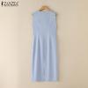ZANZEA Vestido de Vaina Casual de Verano sin Mangas con Cuello en V para Mujer