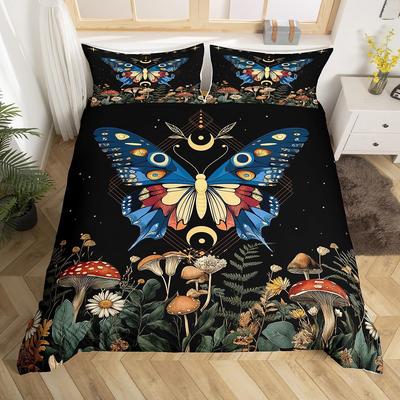 Poszewka na kołdrę Boho Motyl Twin King, Zestaw pościeli Gwiazda Księżyc Gwieździste Niebo Galaktyka Dla Chłopca Dziewczynki, Urocza Poszewka na kołdrę Grzybek Stokrotka Kwiat