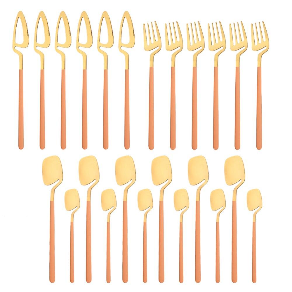 Newest Orange Silver 304 Stainless Steel Dinnerware High Quality 24Pcs Cutlery Set Matte Blue Flatware Knife Fork Spoon Hanging Tableware Set
