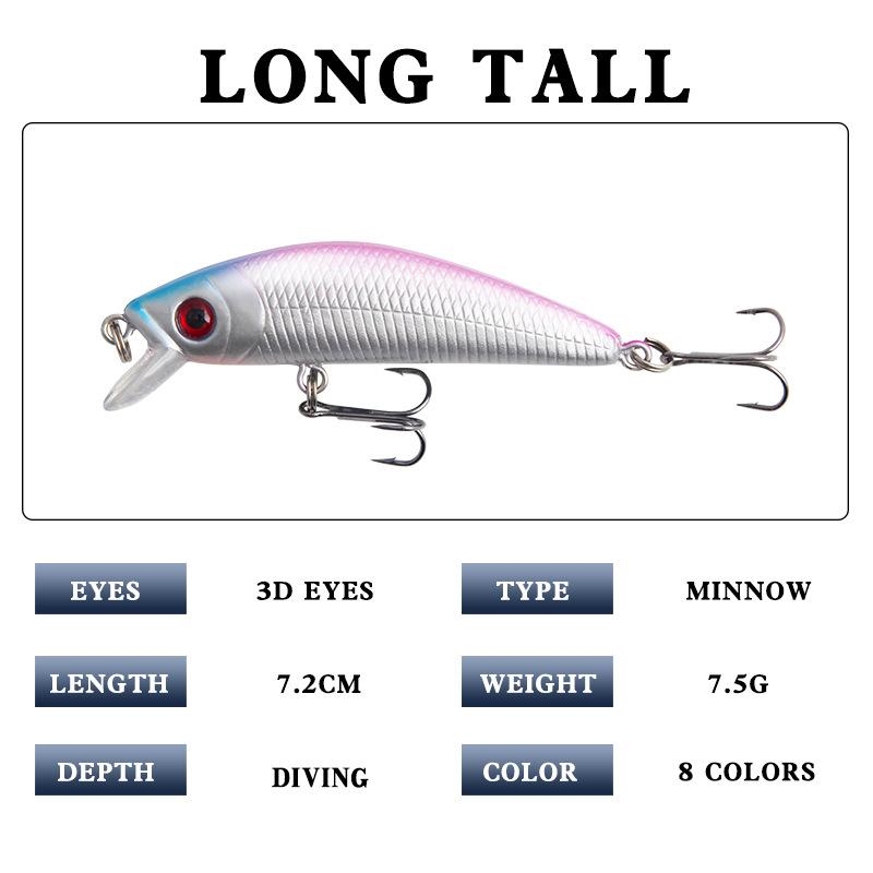 8PCS 7.2cm/7.5g Three Anchor Hook Simulated Sound Bead Fish Bait Sequin Hard Bait