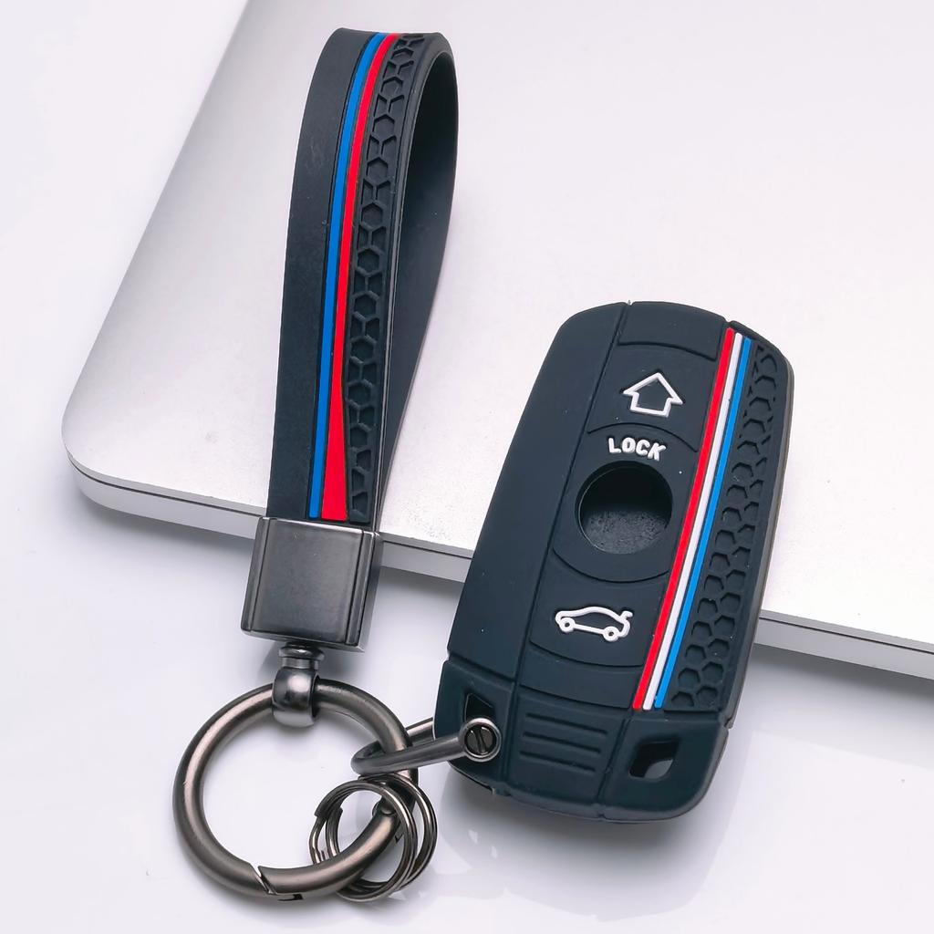 Key Fob Cover for BMW X1 X3 X4 X5 X6 M5 M6 with Keychain Anti-Scratch Guard Shockproof Protection Soft Grip Texture Responsive Button Touch