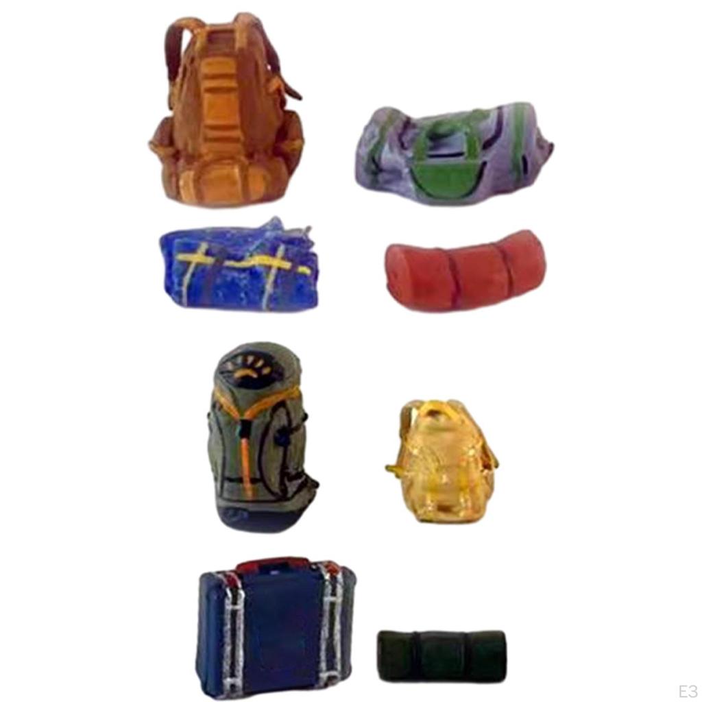 4 Stück 1/64 Reiserucksack Handbemalte Züge Architektonisches Desktop-Ornament Feengarten
