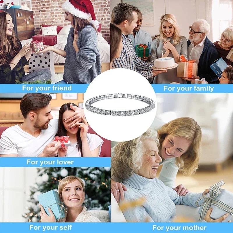 New 925 Pure Silver Rose Gold Bracelet Shining Classic Hip Hop Crystal Tennis Bracelet Women's Jewelry Fashion Wedding Gift