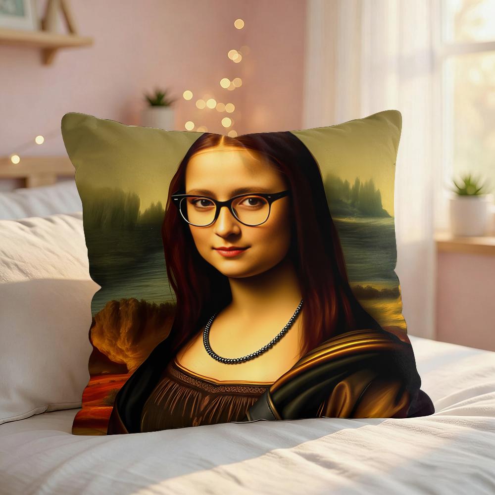 Mona Lisa Interesting Abstract Cushion Cover Silky Short Plush Invisible Zipper Dustproof Sofa Pillow Case For Home Decor