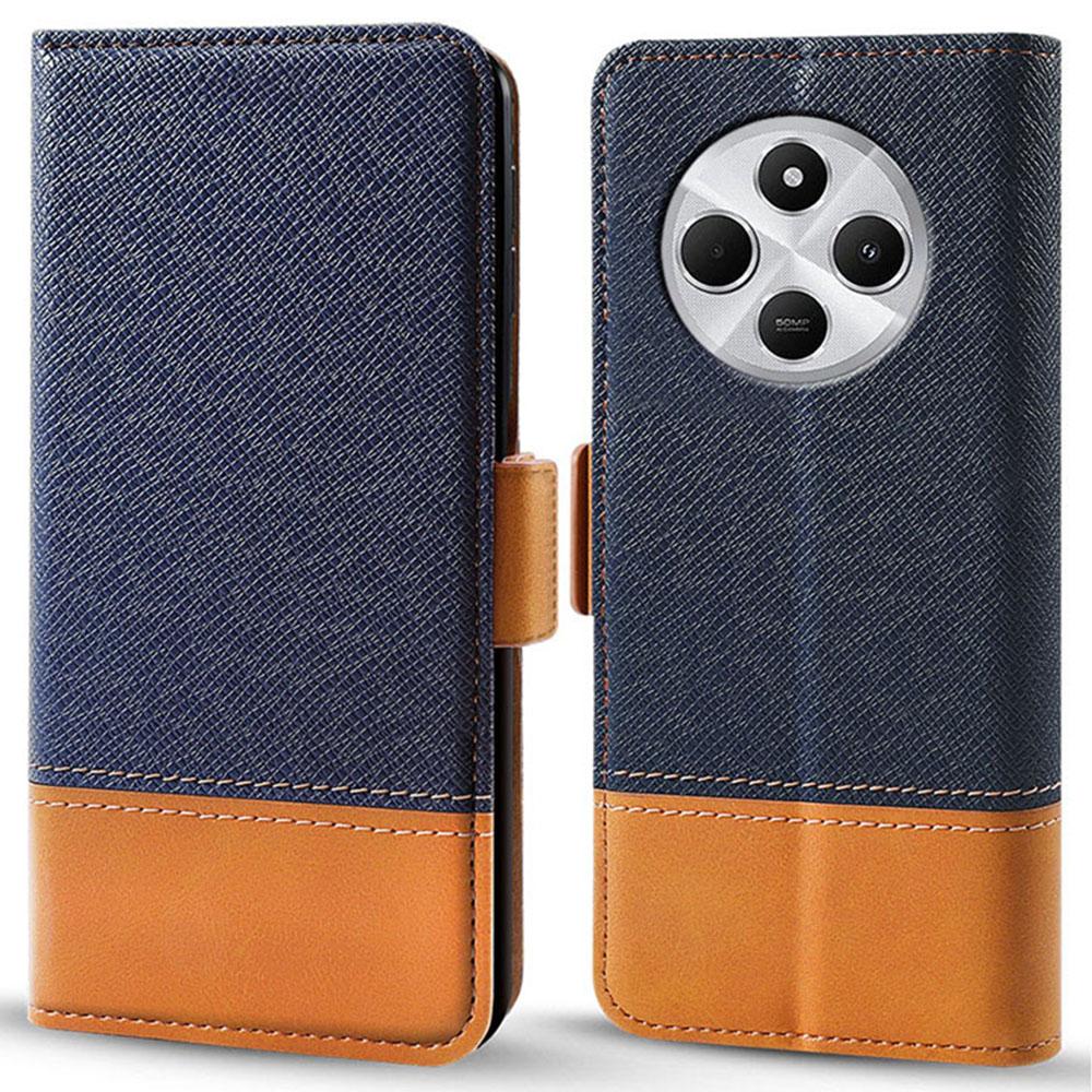 

For Xiaomi Poco C75 4G/Redmi 14R 5G/14C 4G Case Color Splicing PU Leather Wallet Phone Cover Blue