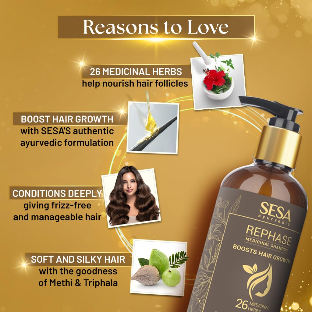 Sesa Ayurvedic Rephase Medicinal Shampoo 300Ml For Thicker Hair Growth And Frizz-Free Shine With Natural Herbal Formula