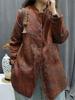 2026 Autumn Retro Print Women's Cotton-Linen Mid-Length Casual Frog Button Jacket