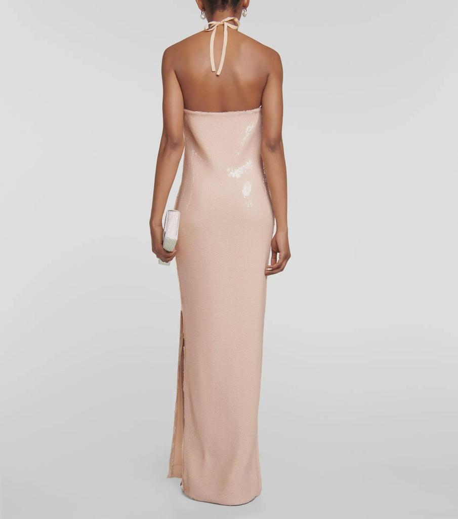 2024 Elegancka morelowa i biała sukienka wieczorowa z dekoltem halter dla kobiet