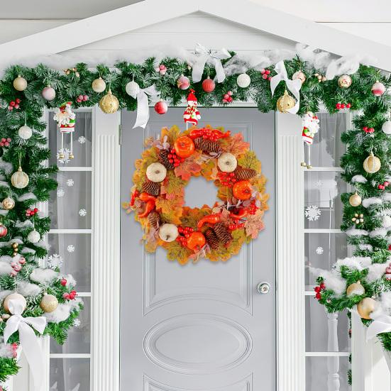 18 Inch Fall Wreath for Front Door Autumn Artificial Wreath with Pumpkin Maple Leaves Berries Pine Cones for Thanksgiving Harvest Indoor Outdoor Home