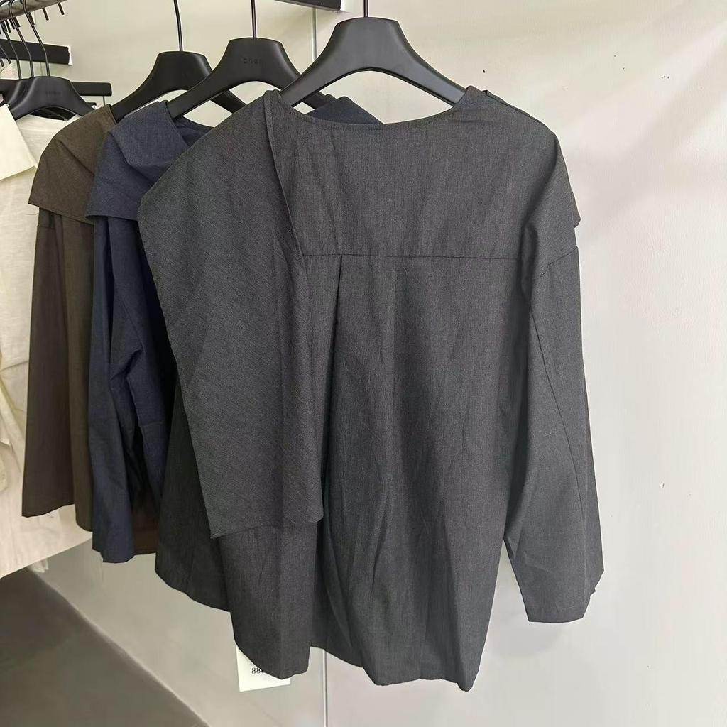 8861 Chemise Designer à Manches Longues et Revers Oblique pour Femme 2024