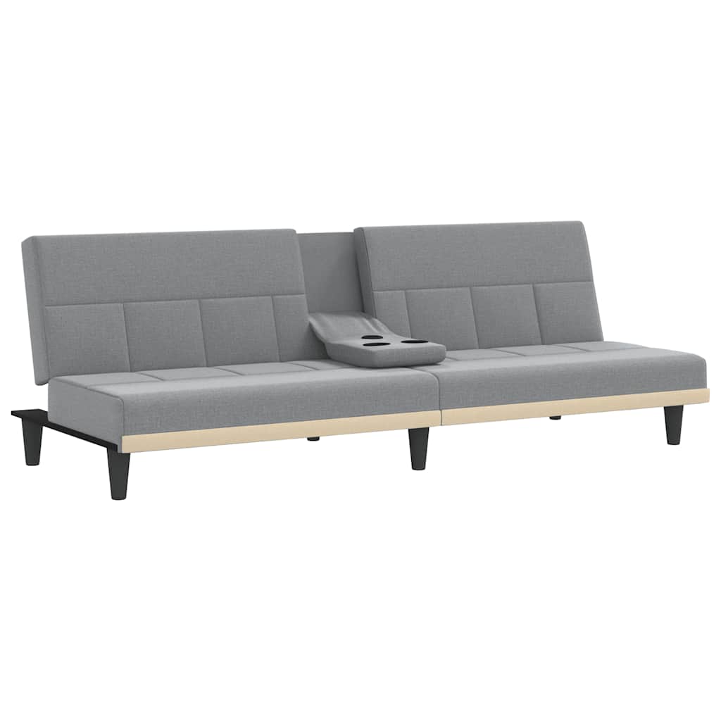 Sofa Bed with Drink Holders Light Grey Fabric