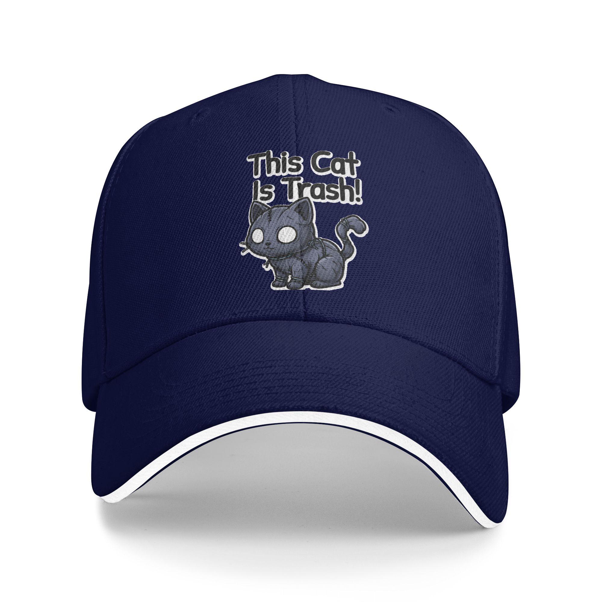 

This Cat Is Trash! Mewgenics Baseball Cap Casual Sandwich Hat Unisex Adjustable Headwear Running Golf One Size темно-синього кольору