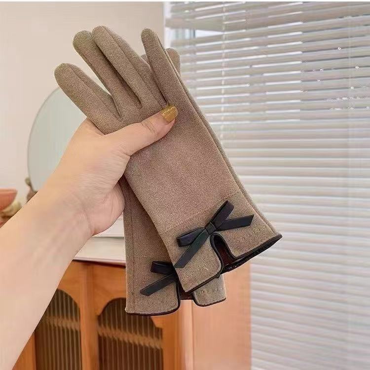 

Осень Зима Женские Флисовые Перчатки Тачскрин Теплые Для Верховой Езды Корейская Мода Перчатки с Бантом Защита от Холода Комфорт One Size