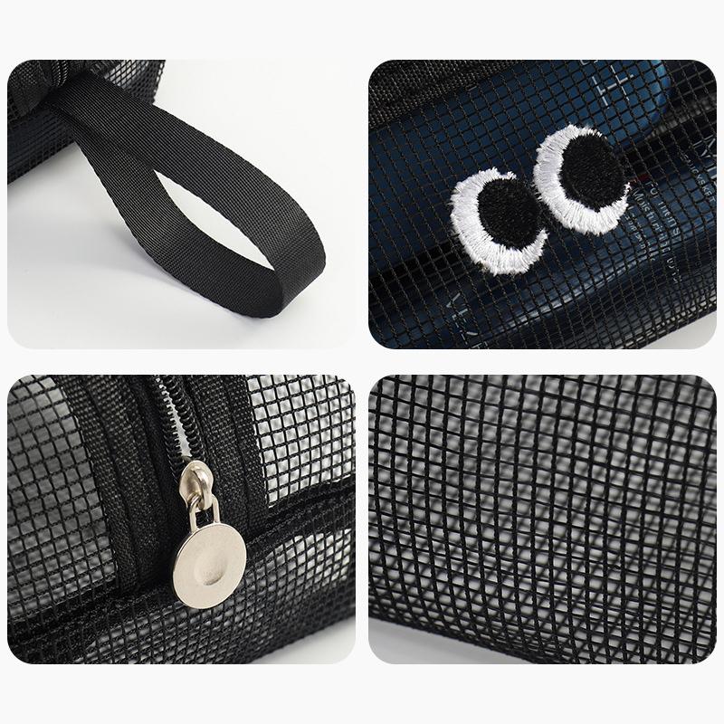 Large Capacity Mesh Makeup Bag Breathable Quick Dry Shower Toiletry Bag Portable Storage Bag Beach Travel Pouch Transparent