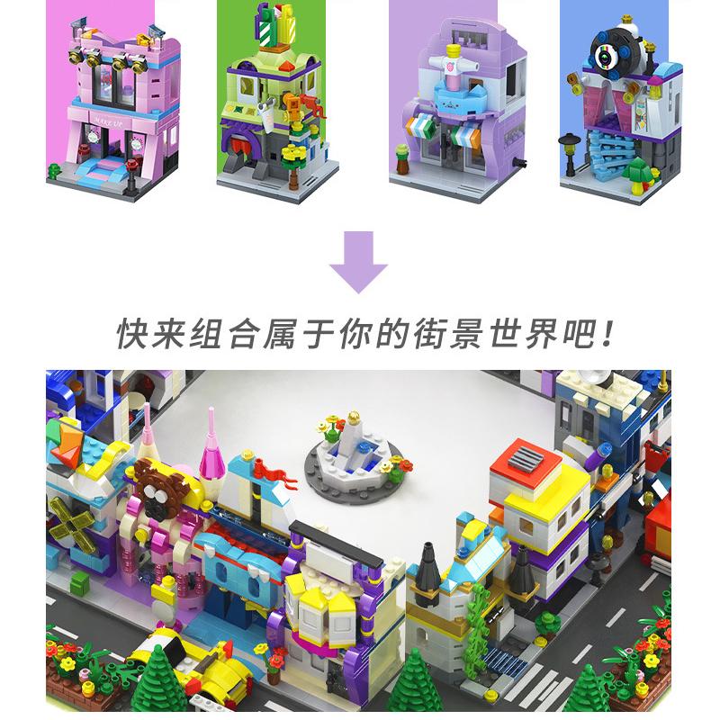 City Miniature Views Mini Street Coffee Shop Model Building Blocks Kits Bricks Kids Toys Girls Boys Flower Food Retail Store