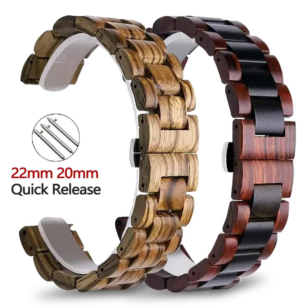 20mm 22mm Band for Samsung galaxy watch 7 6 5 4 40mm 44mm S2 for Huawei Watch GT5 Pro GT4 46mm amazfit BIP Wooden Watch Bracelet