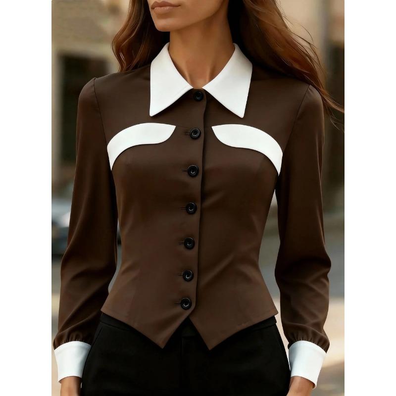 GMXIA Women's Fashion Long Sleeve POLO Neck Spring Autumn Casual Blouses & Shirts