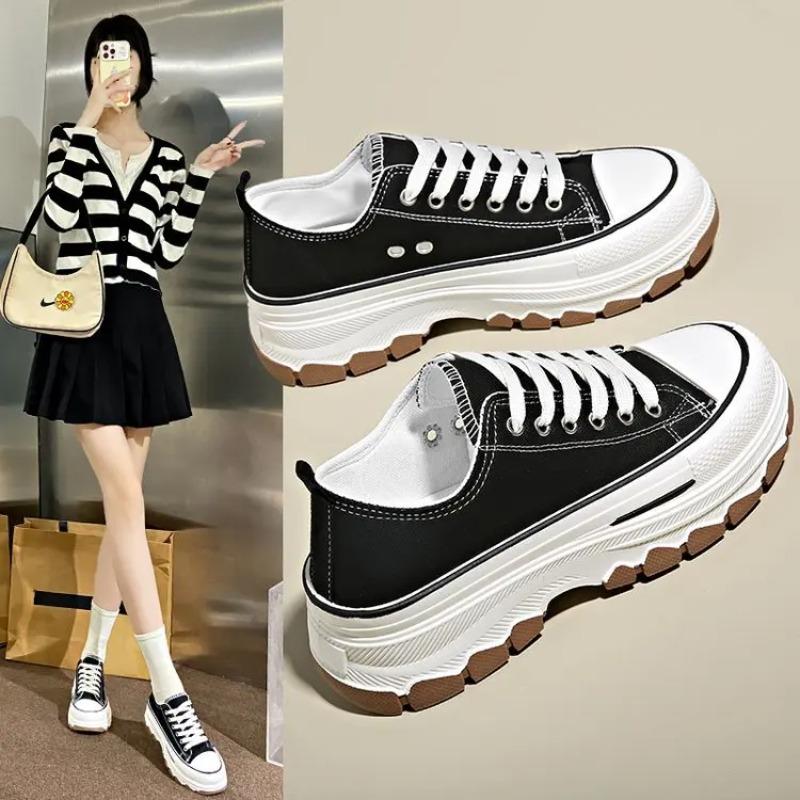 

2025 New Women Canvas Flat Shoes Spring and Autumn Fashion Thick Soled Canvas Height Increasing Women Casual Sports Shoes 37 чорний