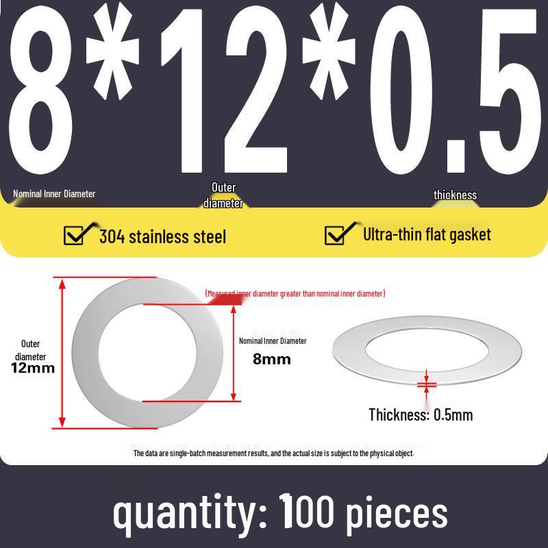 Plochá podložka z nerezové oceli 304 pro nastavení vůle hřídele (0,1/0,2/0,3 mm)