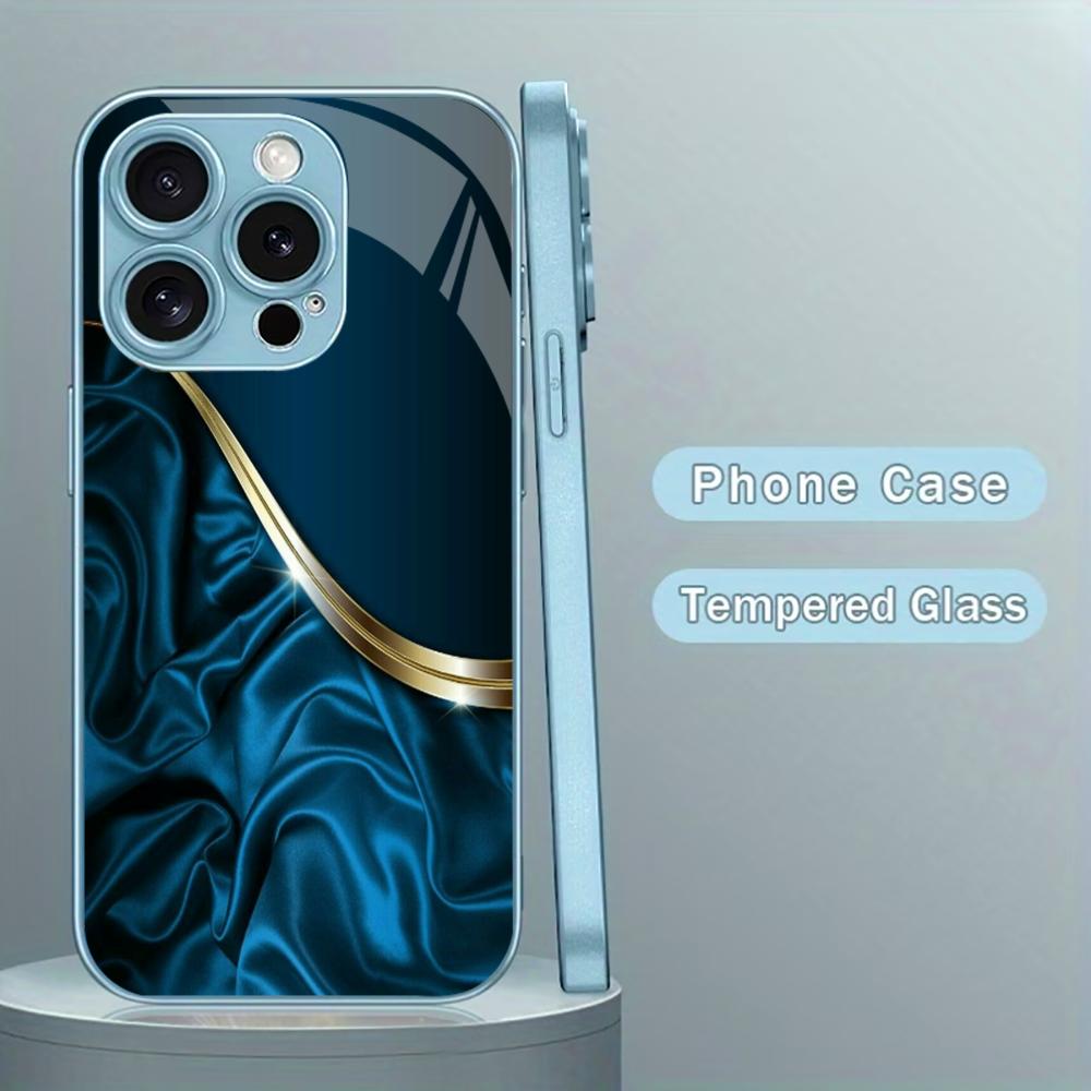 Business Blue Texture Man Protect PhoneCase Glass PhoneCase for iPhone 17 16 15 14 13 12 11pm Pro Plus Dropresistant Cellphone