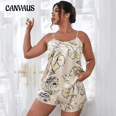 Set de pijama marime Plus, pantaloni scurți casual cu imprimeu la modă Set de pijama sexy, fără spate