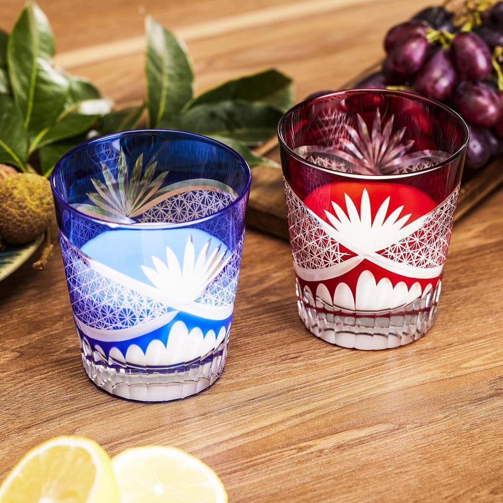 MGOXO Cut Glass 240cc Rock Stylish Chrysanthemum Gift for 60th Popular Item Pair, Glasses, Pattern, Set, Alcohol, Sake, Beer, Celebrations, Weddings,