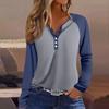 Women's T Shirt Color Block Button Long Sleeve Daily Weekend Fashion Basic V- Neck Regular Top
