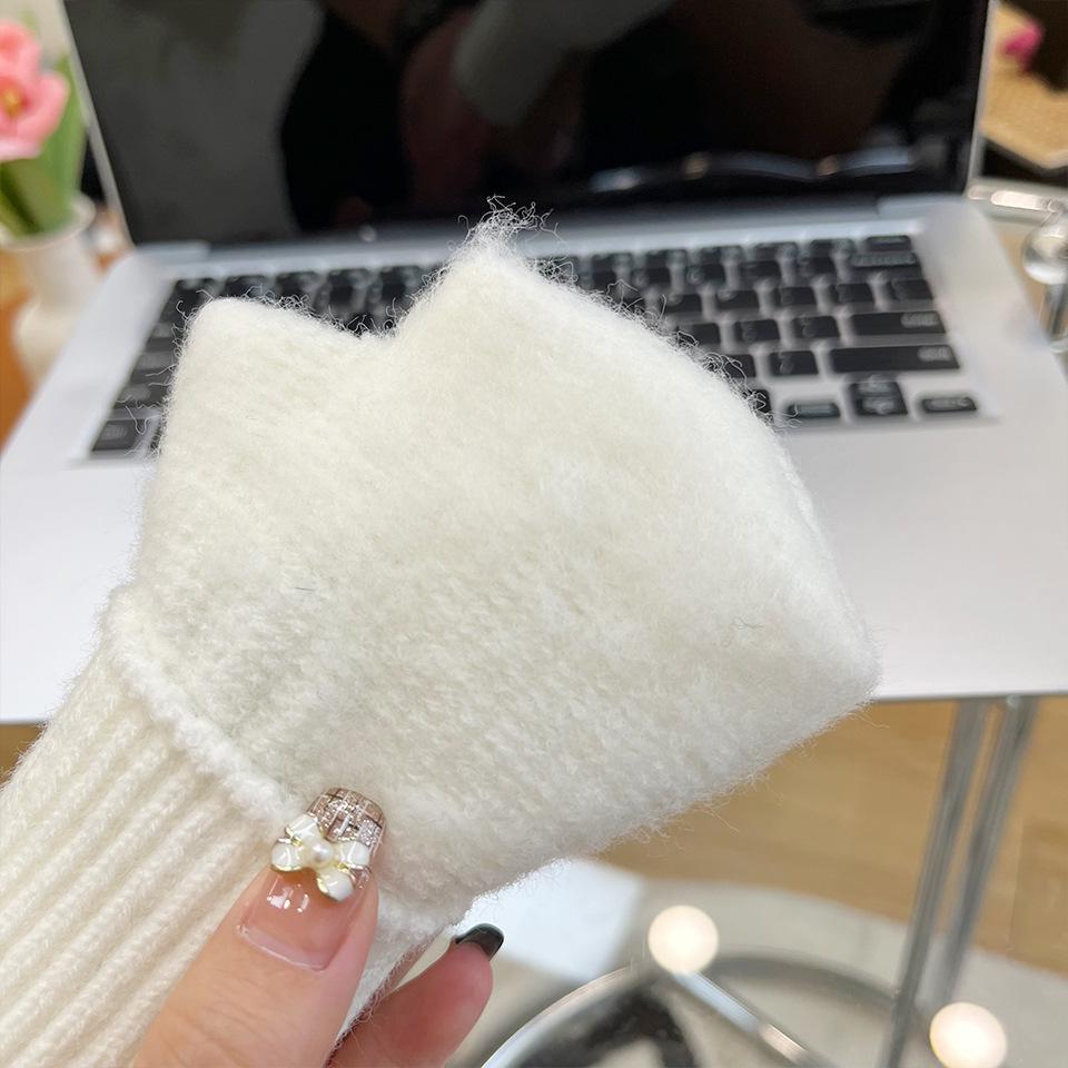 Women's Knitted Warm Gloves Thickened Plush Solid Color Simple Cycling Touch Screen Gloves