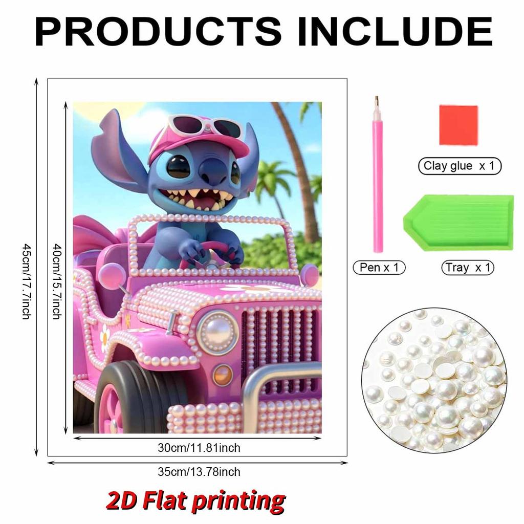 Disney Pearl Painting Stitch Pink ATV Vacation Creative Art 5D Exquisite Landscape Sparkling Craft Home Wall Decoration DIY Handmade Gift