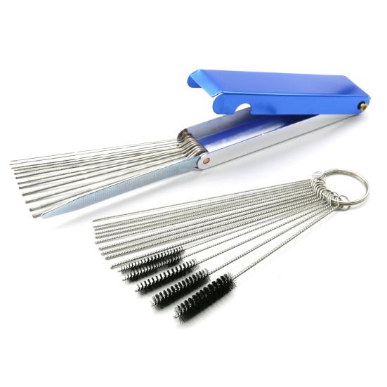 Carburateur Reinigingsset RVS & Nylon Borstels voor Motorfiets Lasbrander ATV Meerdere Maten Naalden (0.4-7mm) met Aluminium Behuizing Roestvrij