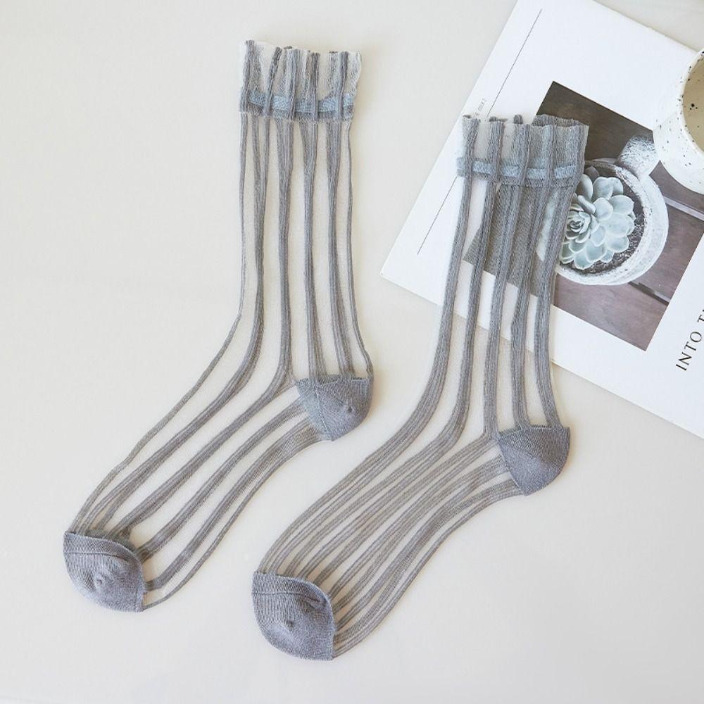 Striped Crystal Silk Socks Transparent Long Socks Fashion Summer Socks  Women