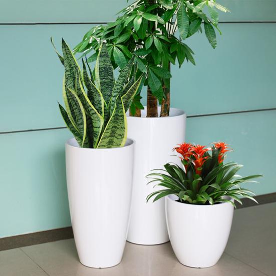 Deep Flower Pot Imitation Ceramic Plant Pot with Drainage Hole Resin Monstera Planter with Saucer for Indoor Outdoor Plants Home Garden Office Decor