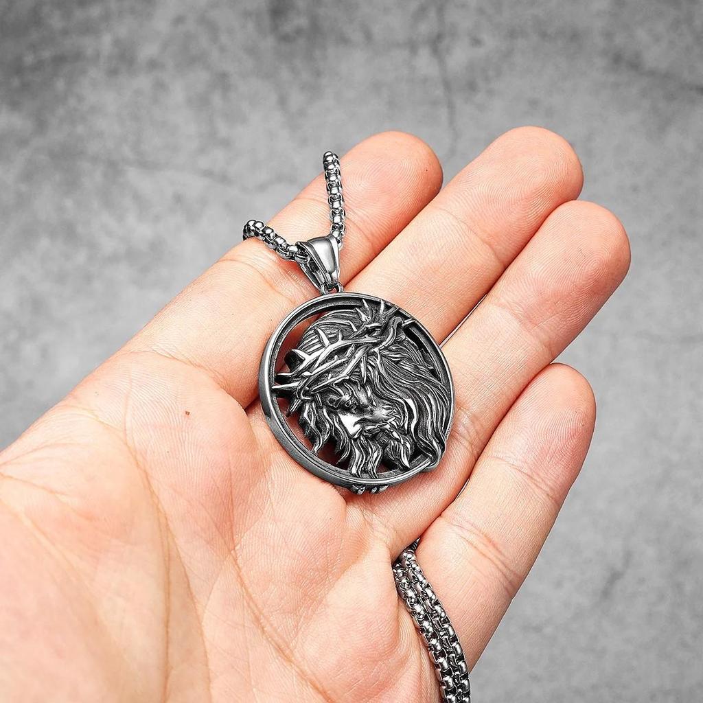 Retro Vintage Crown Thorns Christian Jesus God Pendant Necklace Chain Unisex Men Women Fashion Gothic Amulet Talisman Jewelry Party Gift