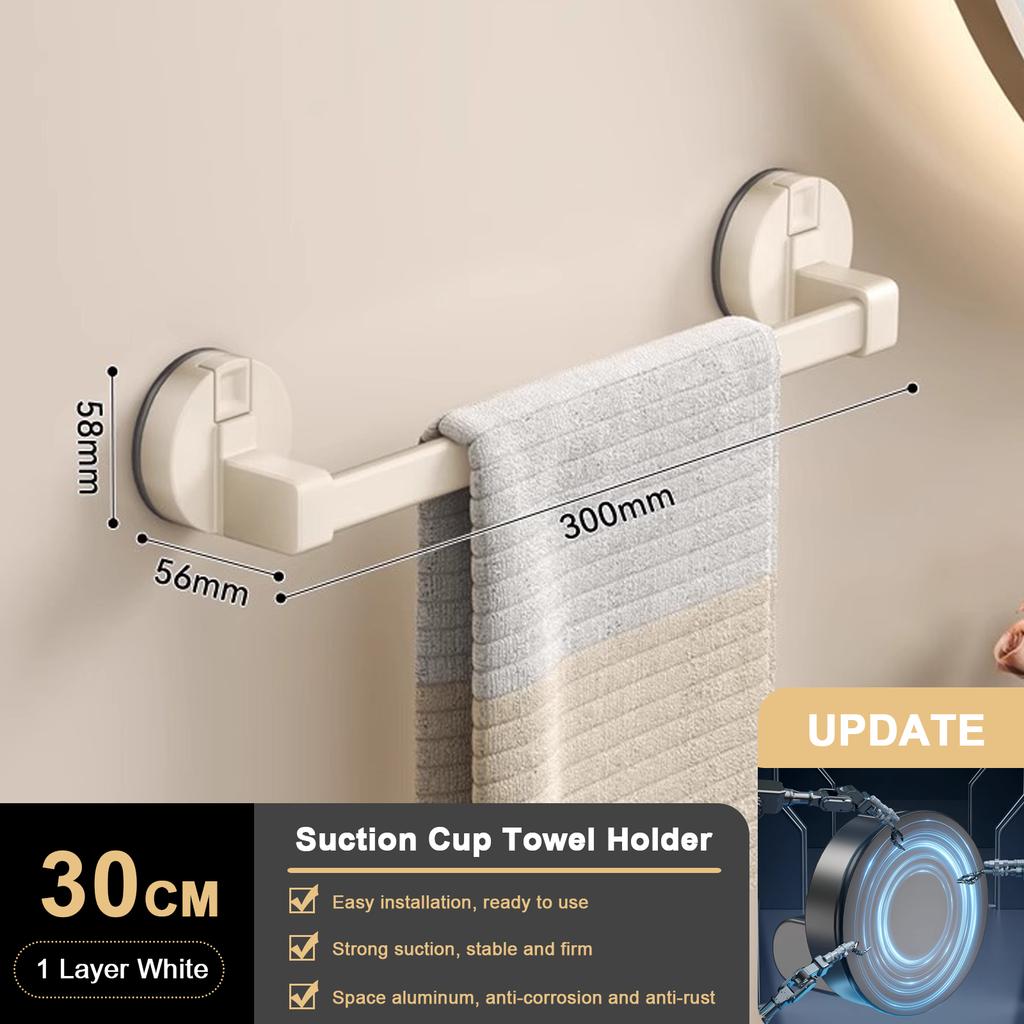 Suction Cup Bathroom Hand Towel Rack Holder Wall Mount No Drill 30/40/50cm Towel Bar Double Bar 2 Tier Apartment Space Saving