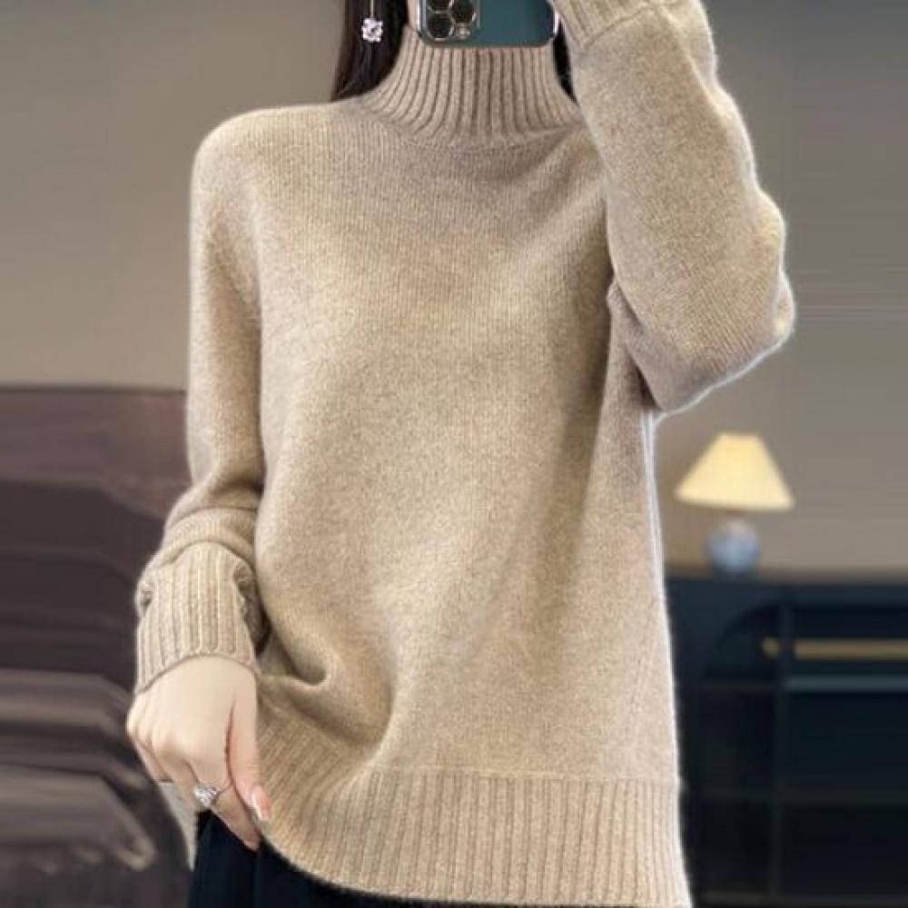 Navava Women S Solid Daily Ribbed Mock Neck Long Sleeve Sweater Nk3383
